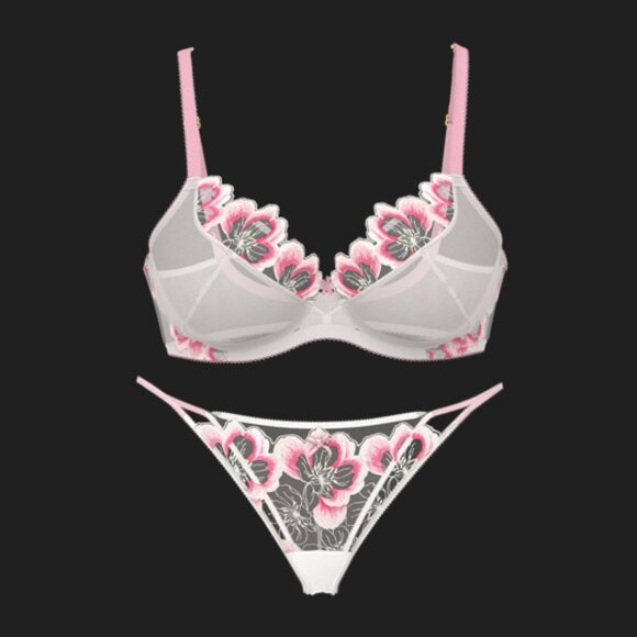 Dream Angels Fabulous by VS Unlined Pink Peony Embroidery Full-Cup Bra 38DD Set - Picture 1 of 15